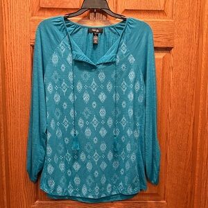 Style & Co. Turquoise Geometric Print Blouse